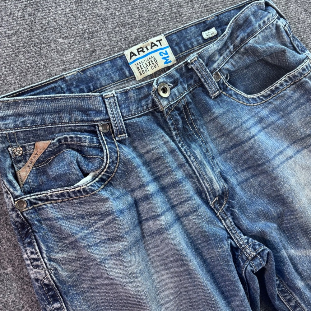 Ariat M2 Relaxed Boot Cut Jeans Mens 36x28 Medium Wash Raw Hem Western Workwear